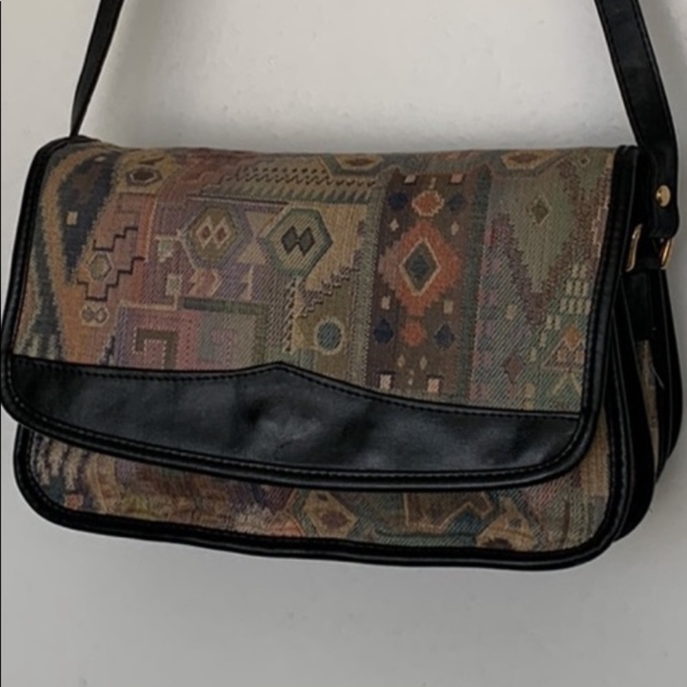 Vantage Leather fabric beautiful western cross body bag rug bag trim kilim bag